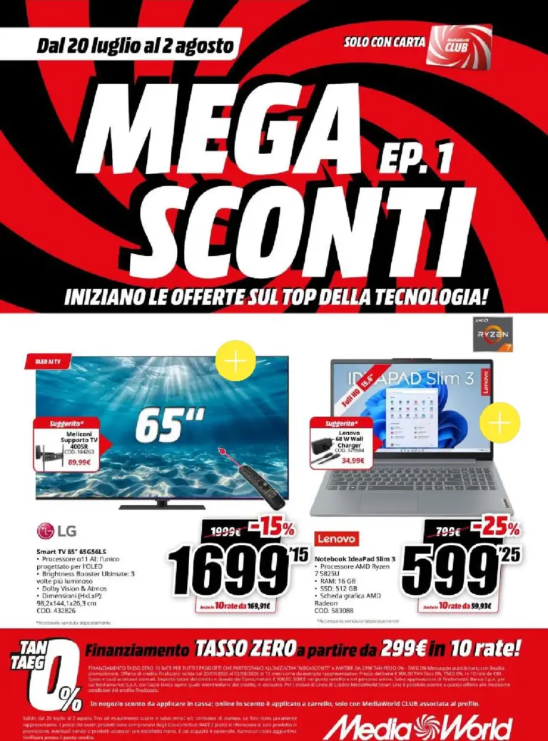 Mediaworld Volantini dal 20.07.2026